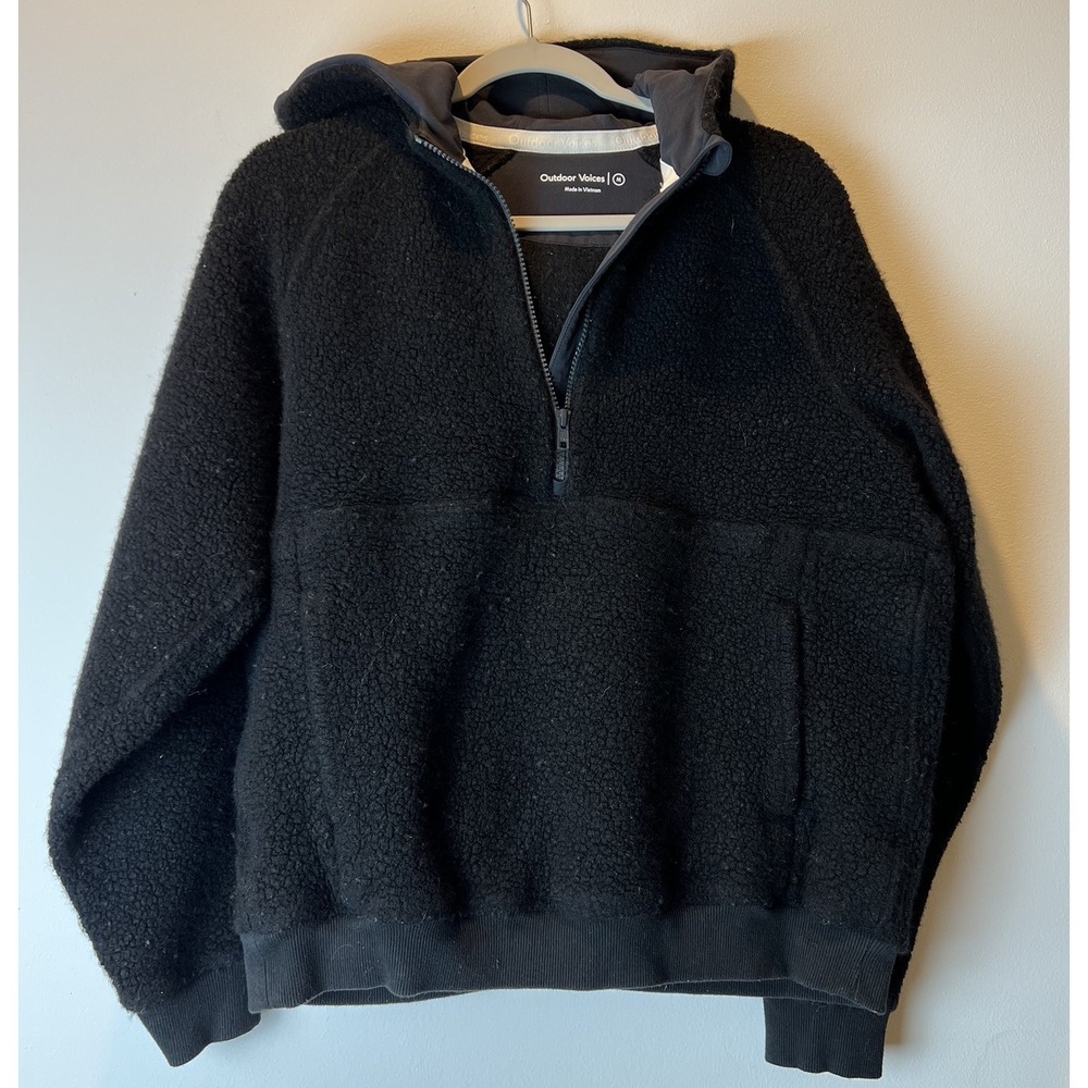 Women's Outdoor Voices Fleece 1/2 Zip Hoodie Size Medium Black - Picture 1 of 8